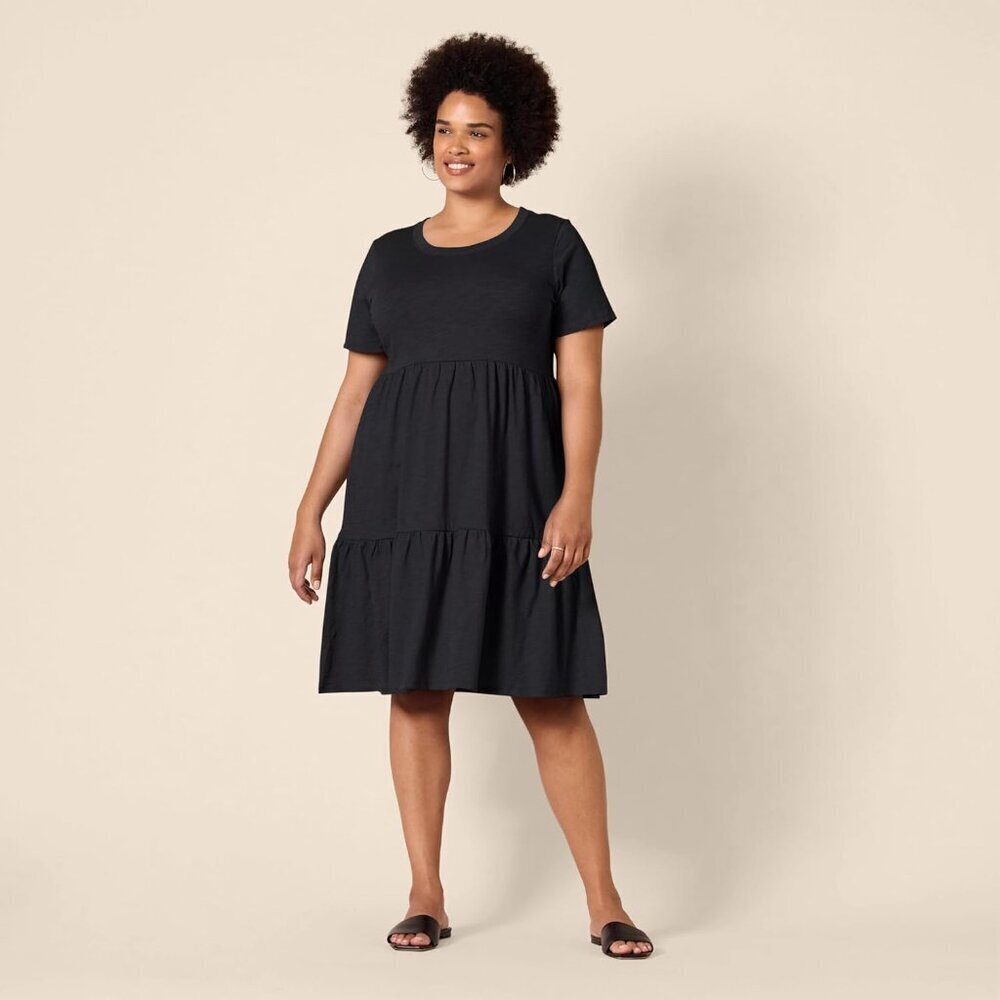 Women's Cotton Tiered Dress Short-Sleeve Casual Flare Summer Large